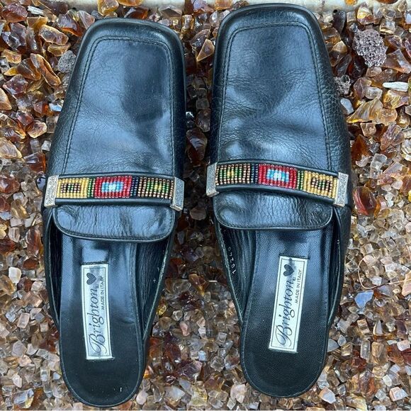 Brighton Lucy Black Lucy Slip On Loafers w/Western Beaded Strap. Size 7N Boho - Picture 2 of 9